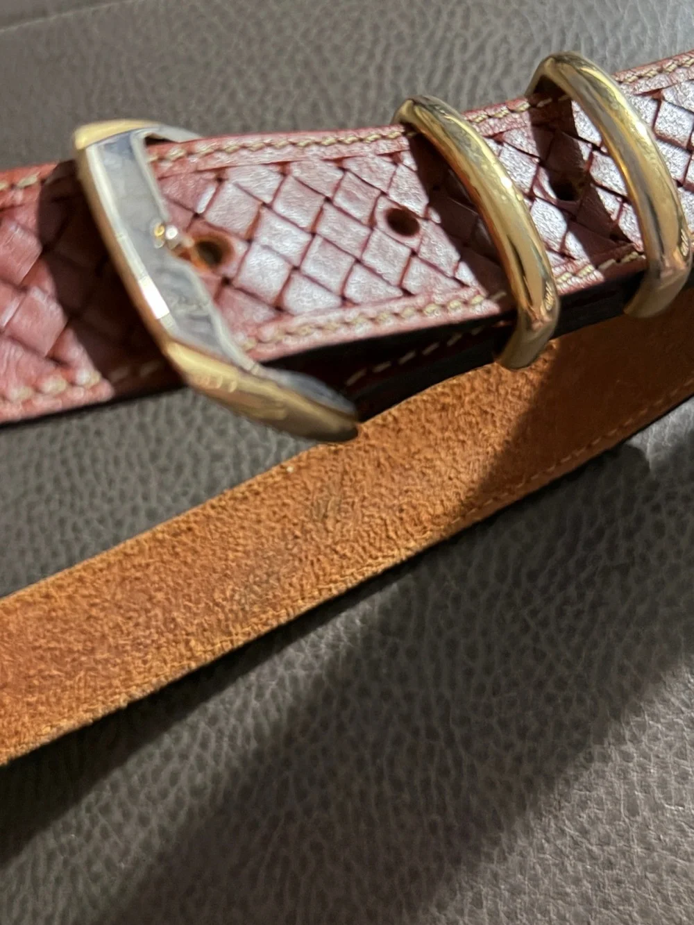 Vintage Pierre Cardin Brown Woven Leather Belt with Gold Accents